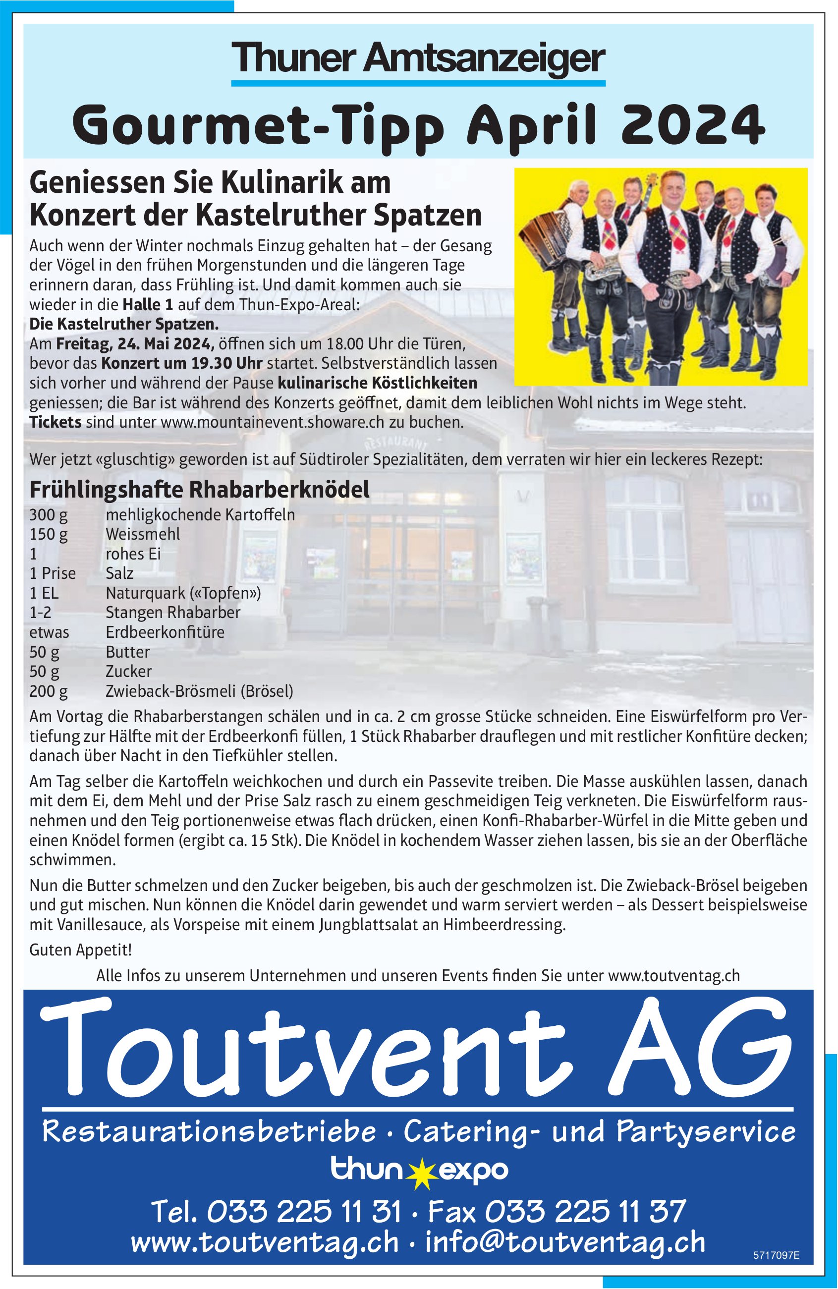 Toutvent AG / Thuner Amtsanzeiger, Gourmet-Tipp April 2024