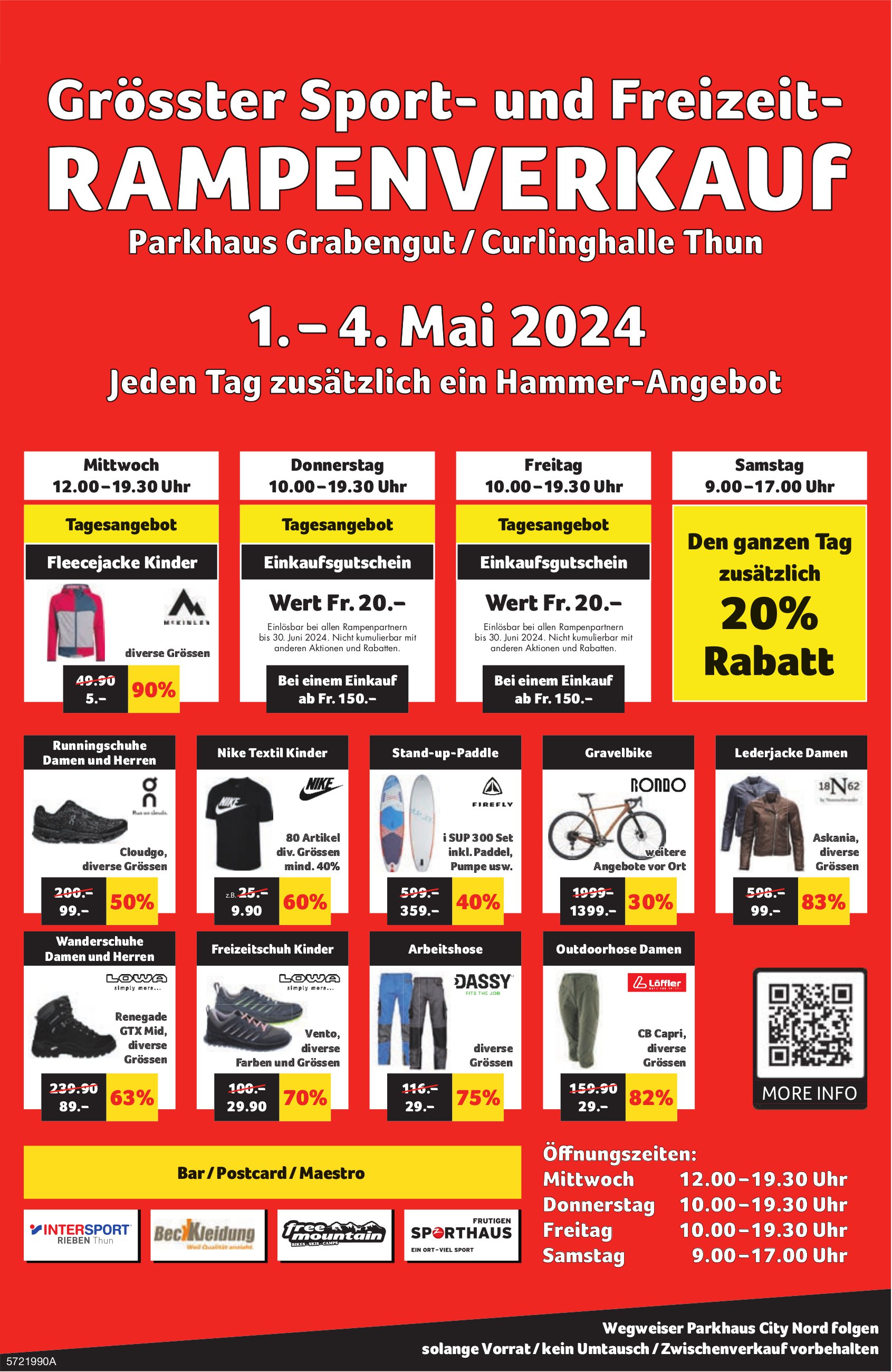 Grösster Sport- und Freizeit-Rampenverkauf, 1. - 4. Mai, Parkhaus Grabengut/Curlinghalle, Thun