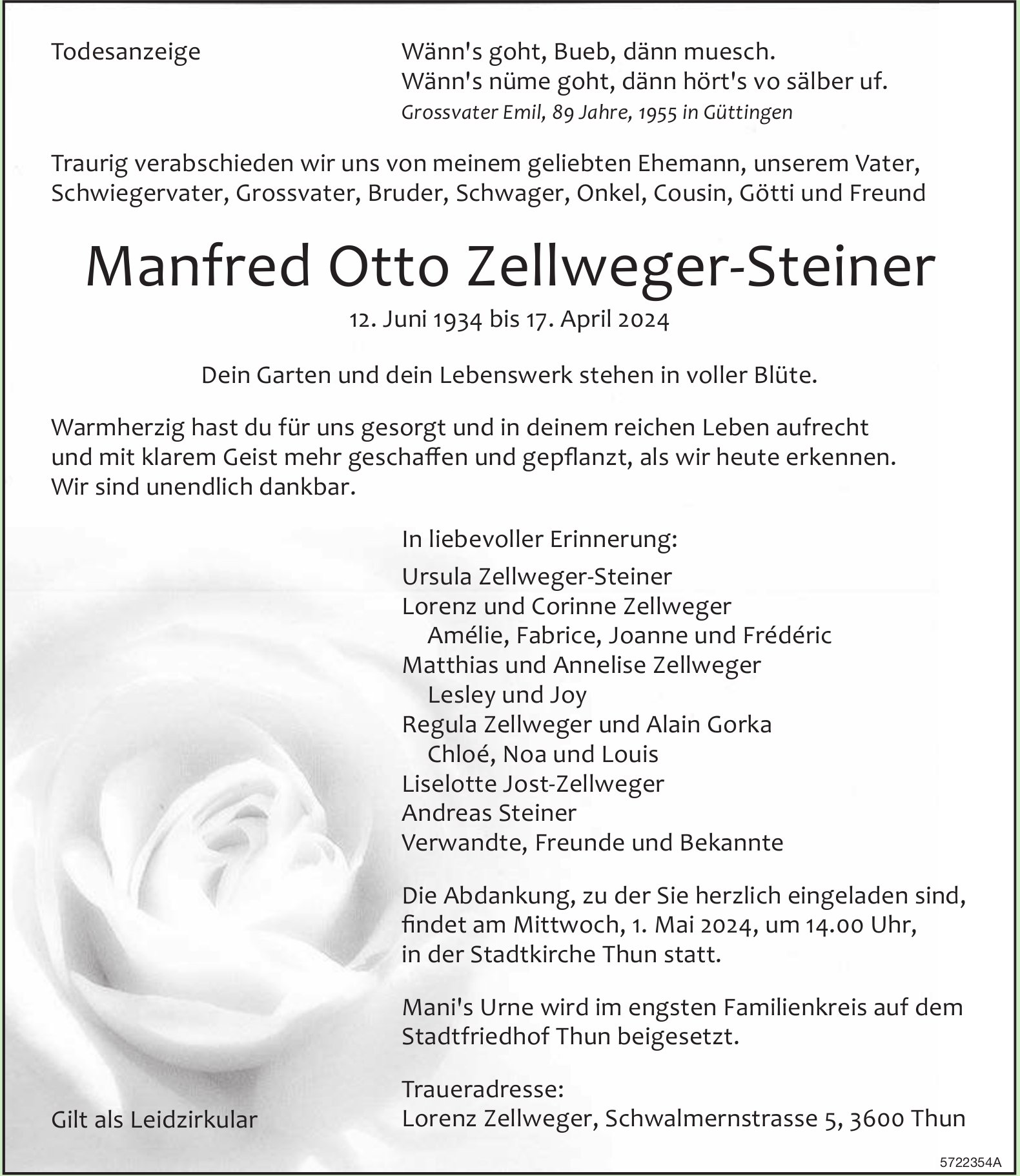 Zellweger-Steiner Manfred Otto, April 2024 / TA