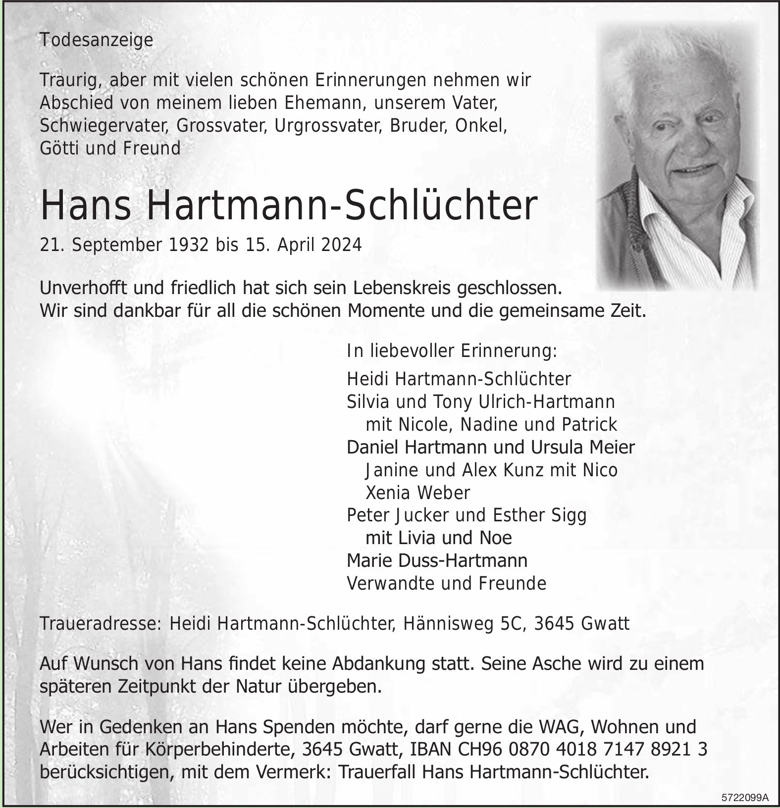 Hartmann-Schlüchter Hans, April 2024 / TA