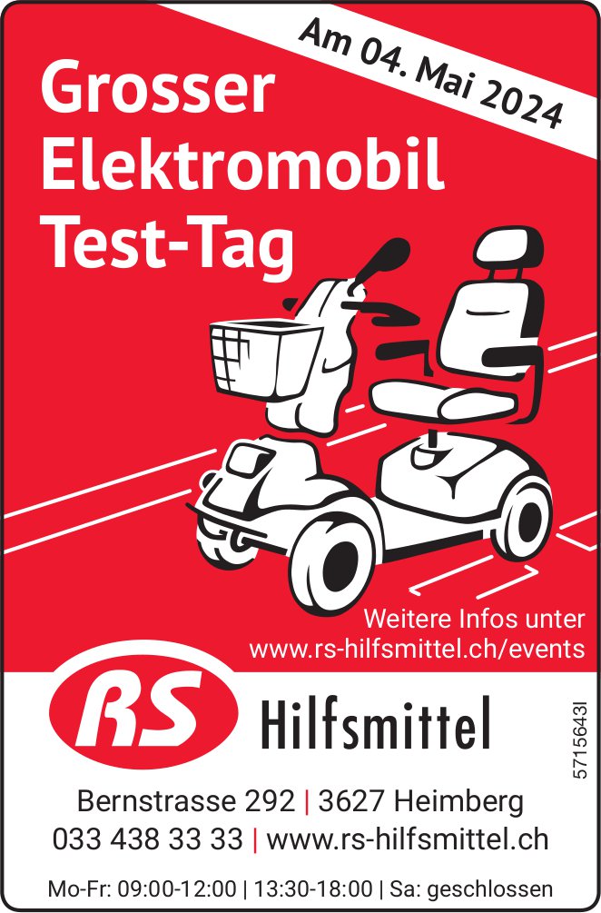 Grosser Elektromobil Test-Tag, 4. Mai, RS Hilfsmittel, Heimberg
