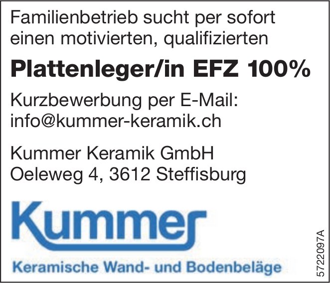 Plattenleger/in EFZ 100%, Kummer Keramik GmbH, Steffisburg, gesucht