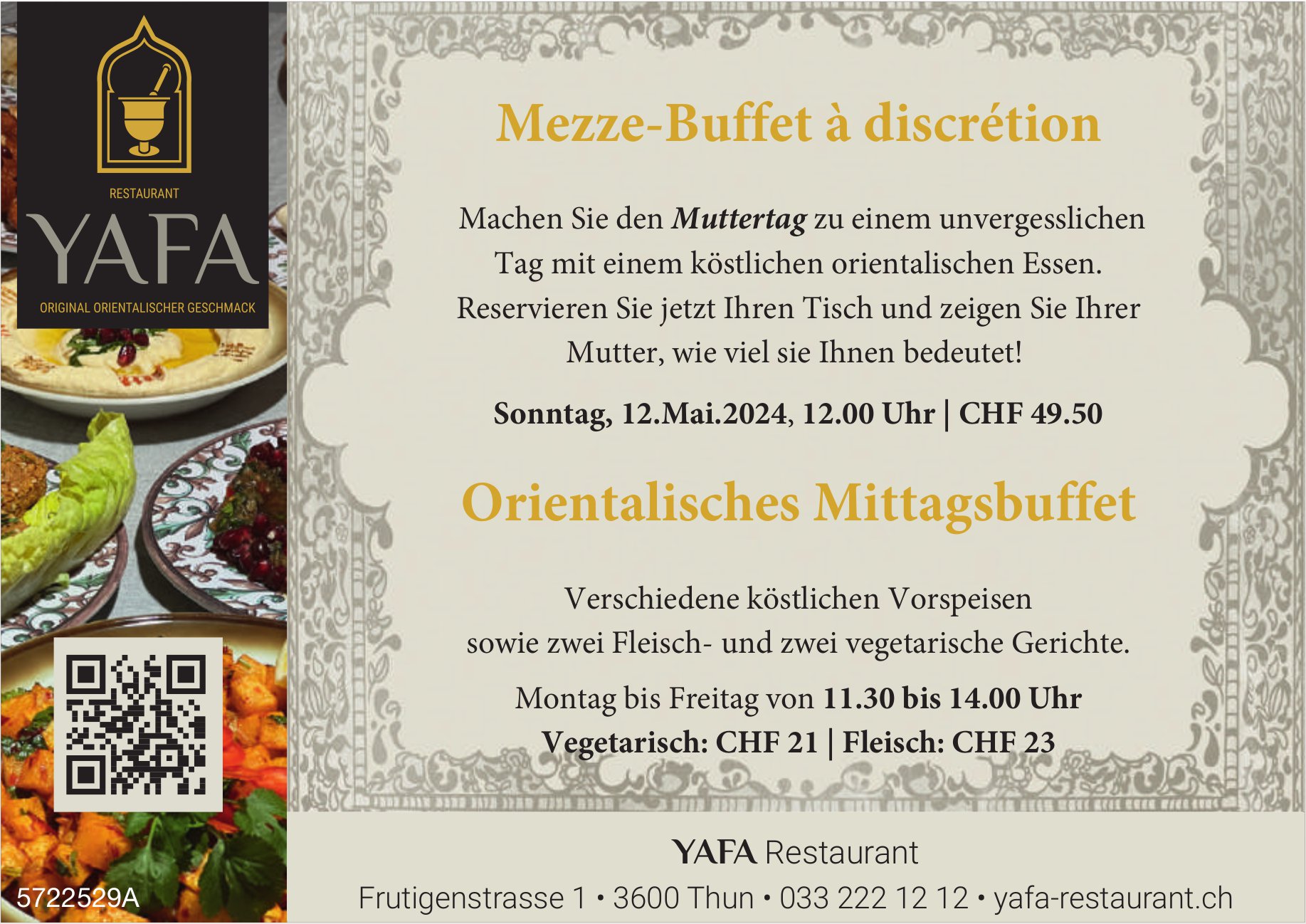 Muttertag: Mezze-Buffet à discrétion, 12. Mai, YAFA Restaurant, Thun
