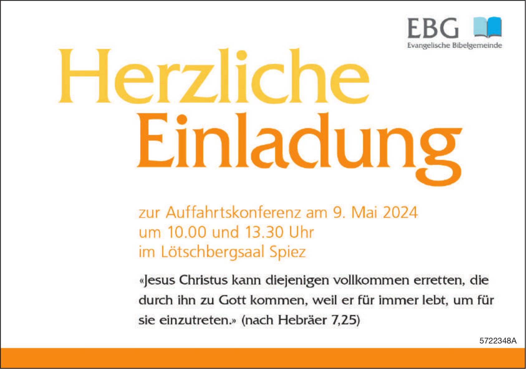 Herzliche Einladung zur Auffahrtskonferenz, 9. Mai, EBG, Evangelische Bibelgemeinde