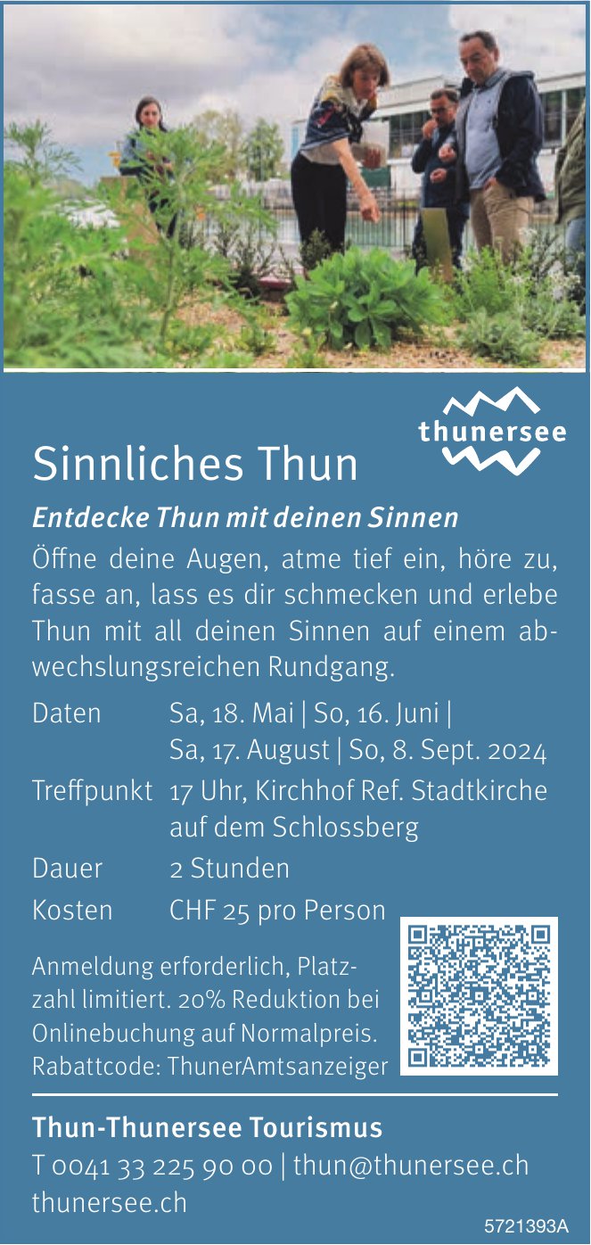 Sinnliches Thun - Entdecke Thun mit deinen Sinnen, 18.  Mai - 8. September, Kirchhof Ref. Stadtkirche, Thun