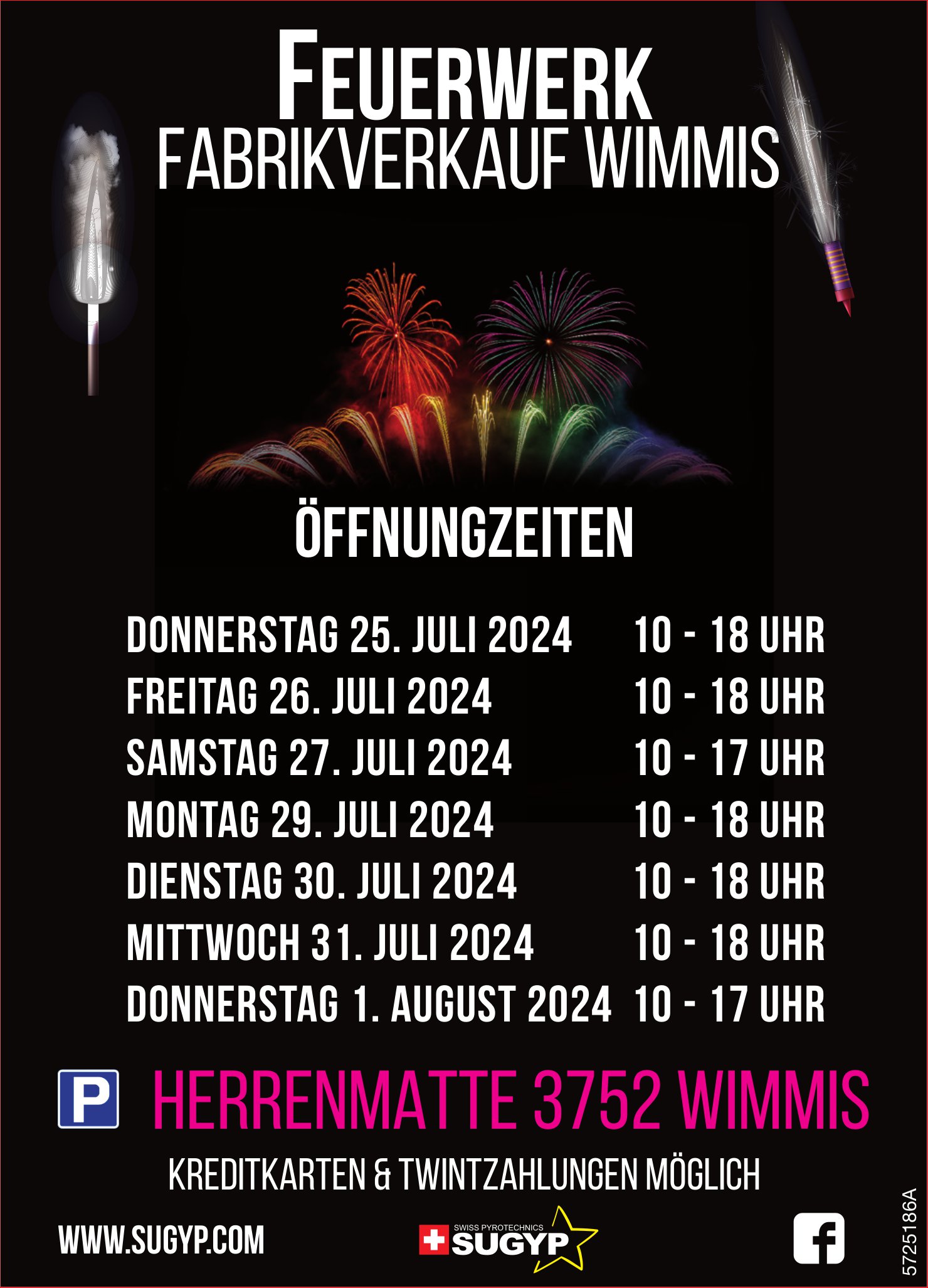 Öffnungzeiten Feuerwerk, 1. August, Fabrikverkauf Wimmis