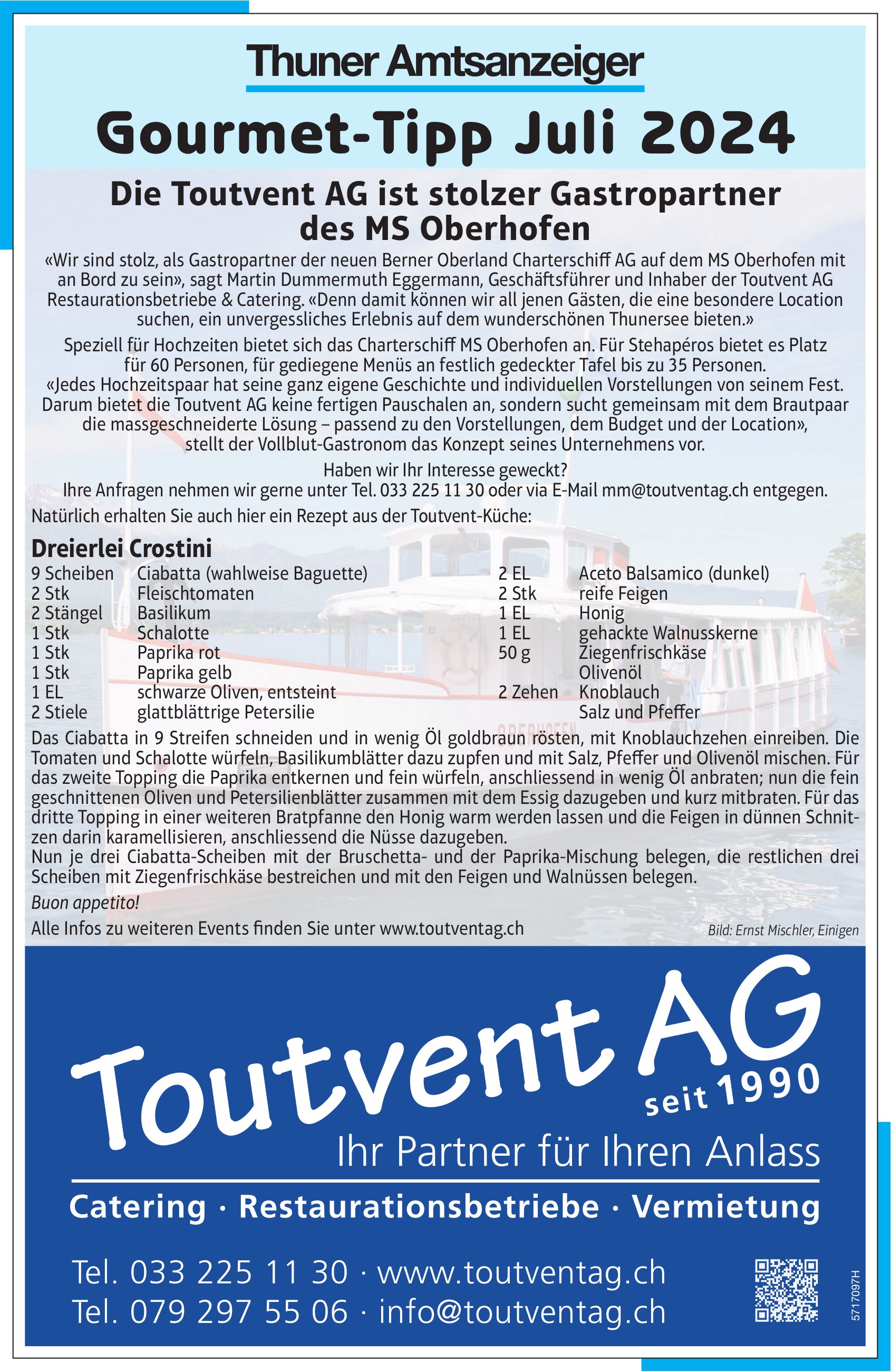 Toutvent AG - Thuner Amtsanzeiger, Gourmet-Tipp Juli 2024