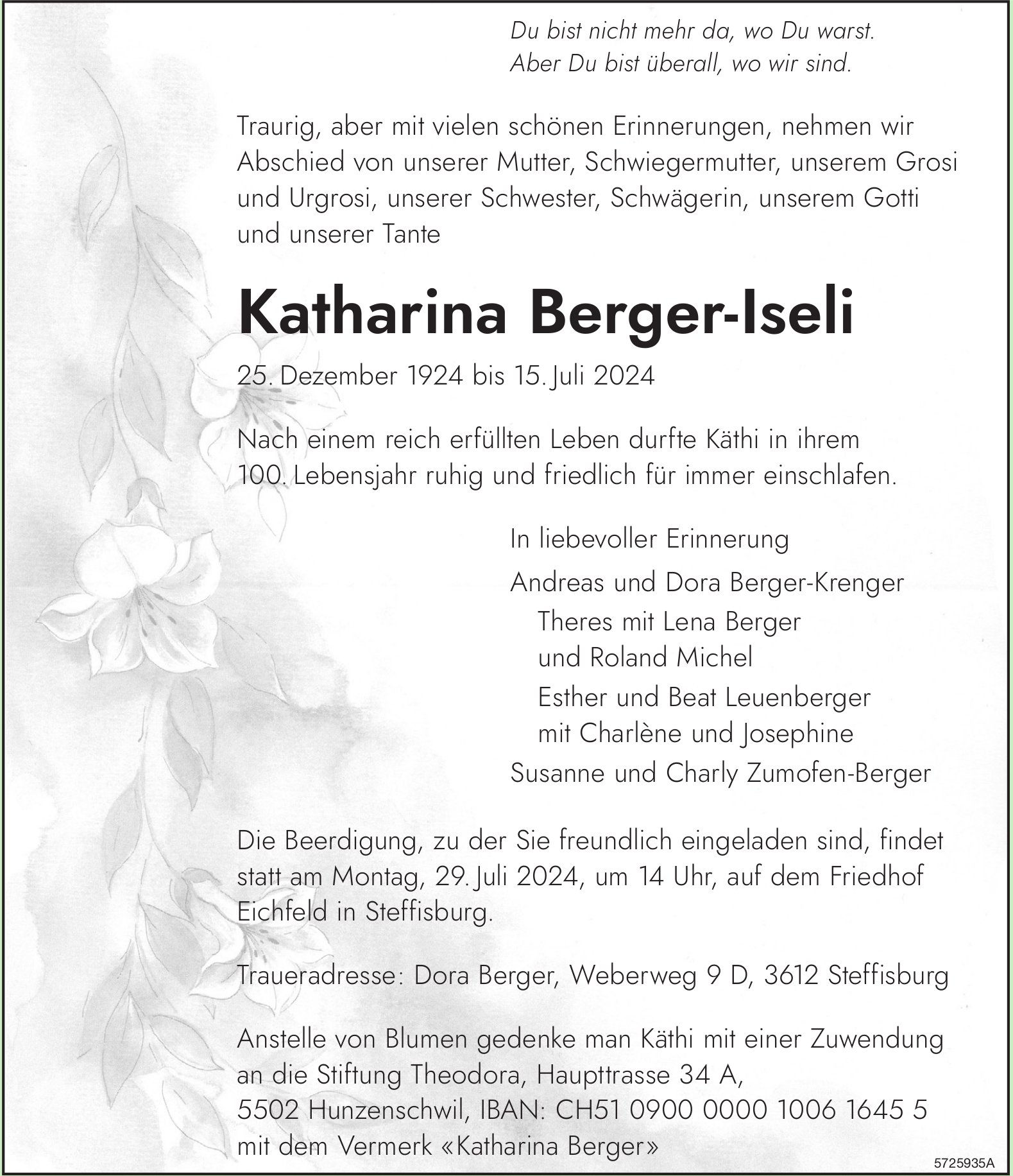 Berger-Iseli Katharina, Juli 2024 / TA