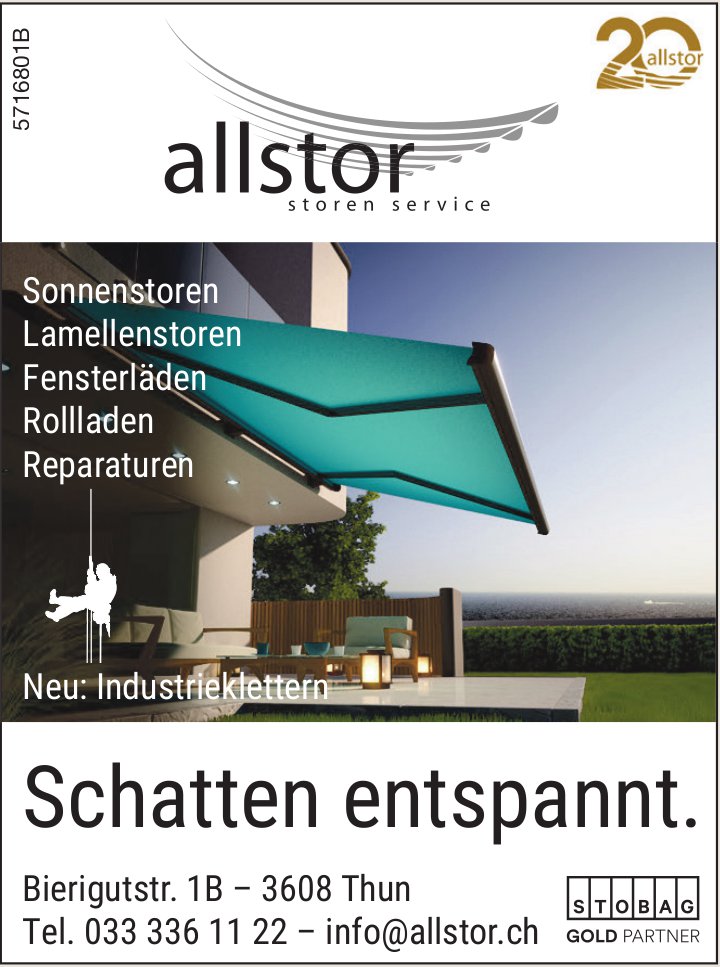 Allstor AG – Storen Service, Thun - Schatten entspannt.