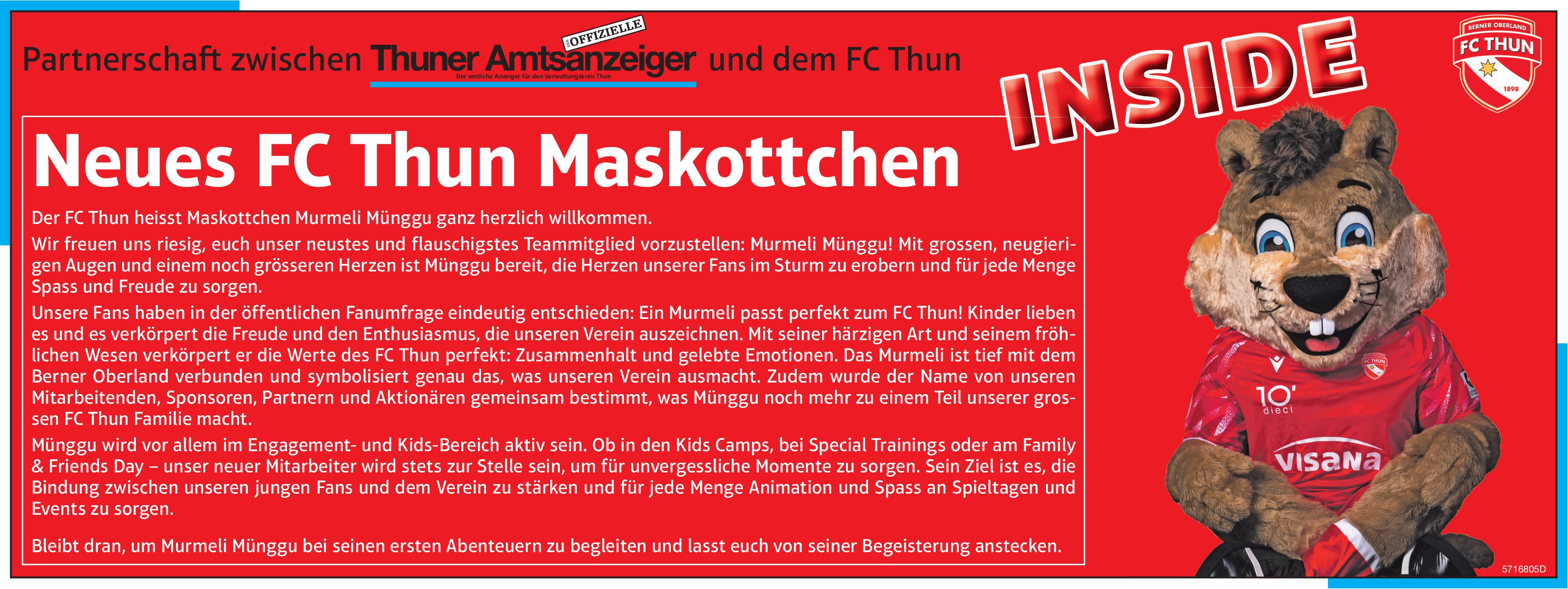 Thuner Amtsanzeiger / FC Thun, Inside: Neues FC Thun Maskottchen