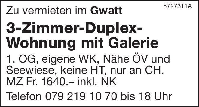 3-Zimmer-Duplex-Wohnung, Gwatt, zu vermieten