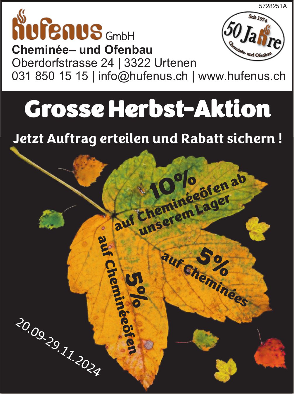 Hufenus GmbH, Cheminée- und Ofenbau, Urtenen - Grosse Herbst-Aktion