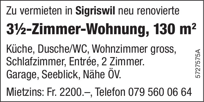 Neu renovierte 3½-Zimmer-Wohnung, 130m2, Sigriswil,  zu vermieten