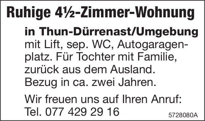 4½-Zimmer-Wohnung, Thun-Dürrenast/Umgebung, zu kaufen gesucht