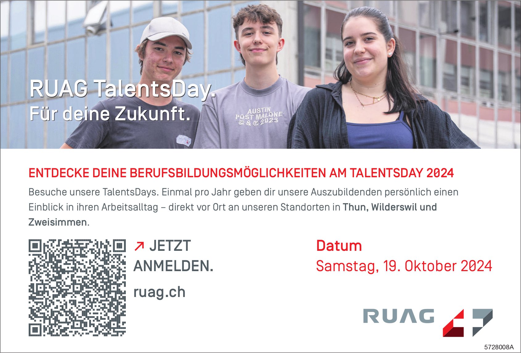 Entdecke Deine Berufsbildungsmöglichkeiten am Talentsday 2024, 19. Oktober, RUAG, Thun