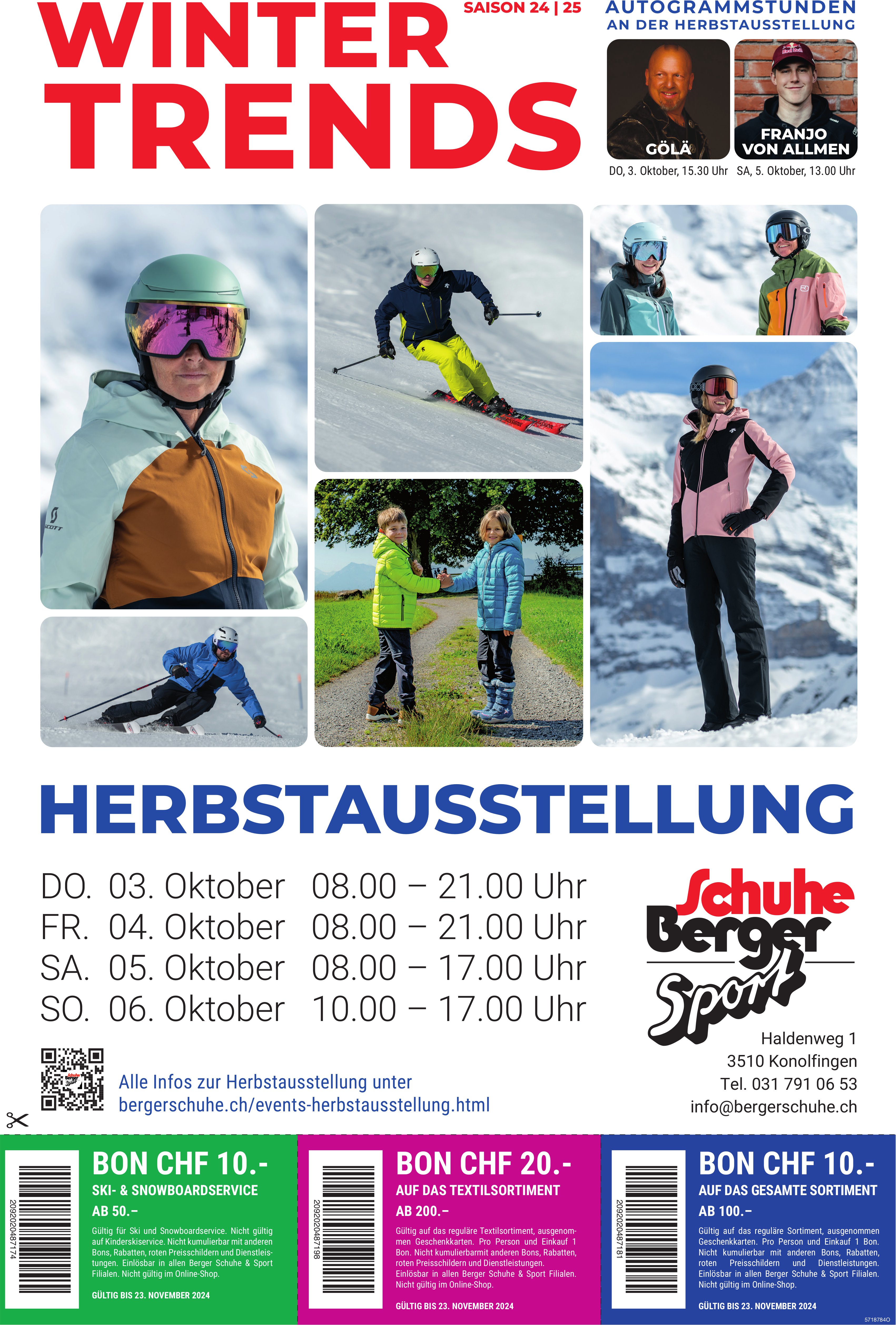 Herbstausstellung, 3. - 6. Oktober, Schuhe Berger Sport,  Konolfingen