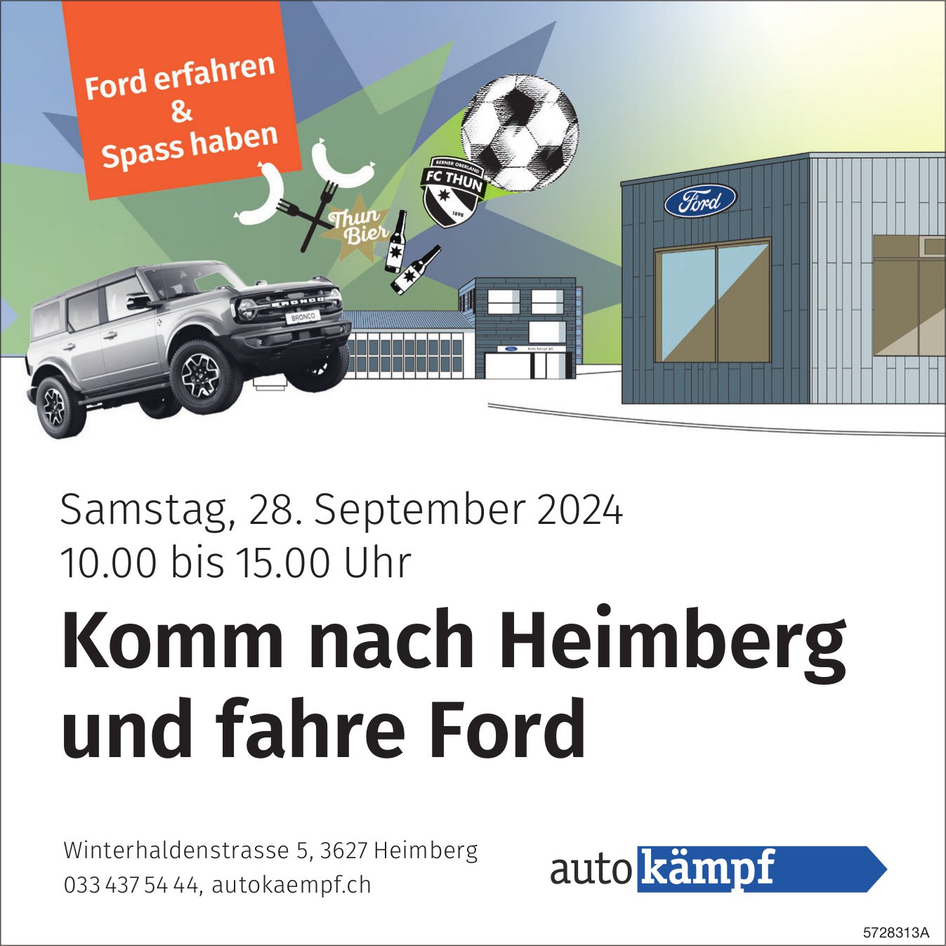 Komm nach Heimberg und fahre Ford, 28. September, Auto Kämpf