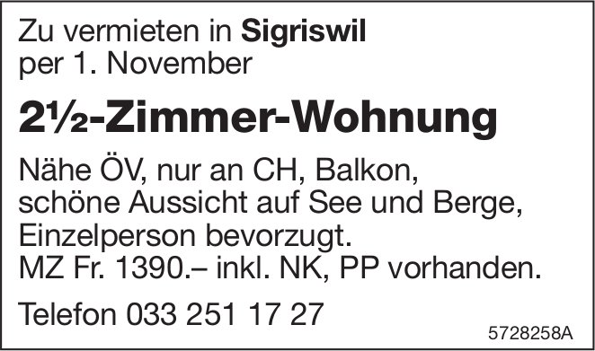 2½-Zimmer-Wohnung, Sigriswil, zu vermieten