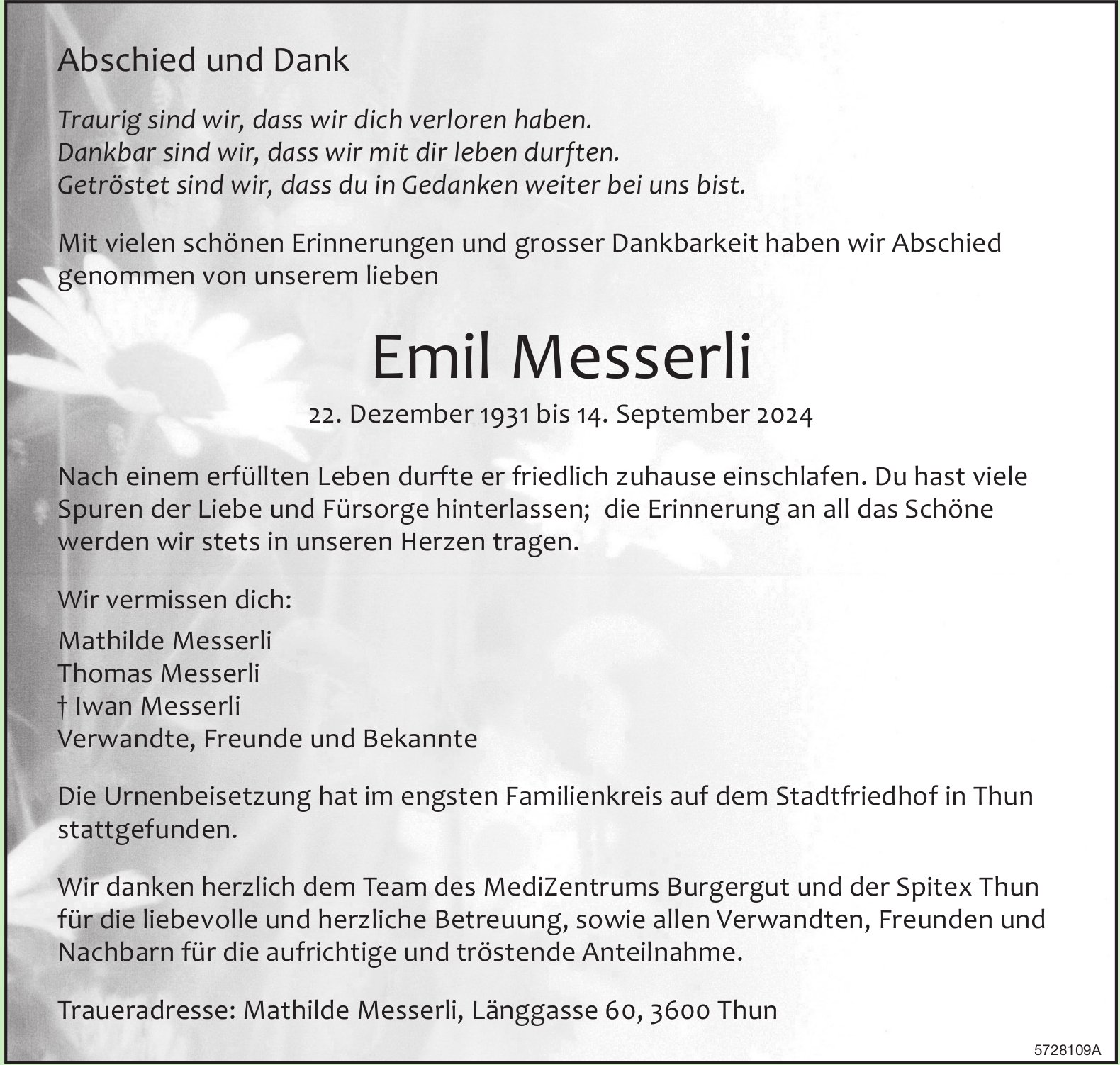 Messerli Emil, im September 2024 / TA + DS