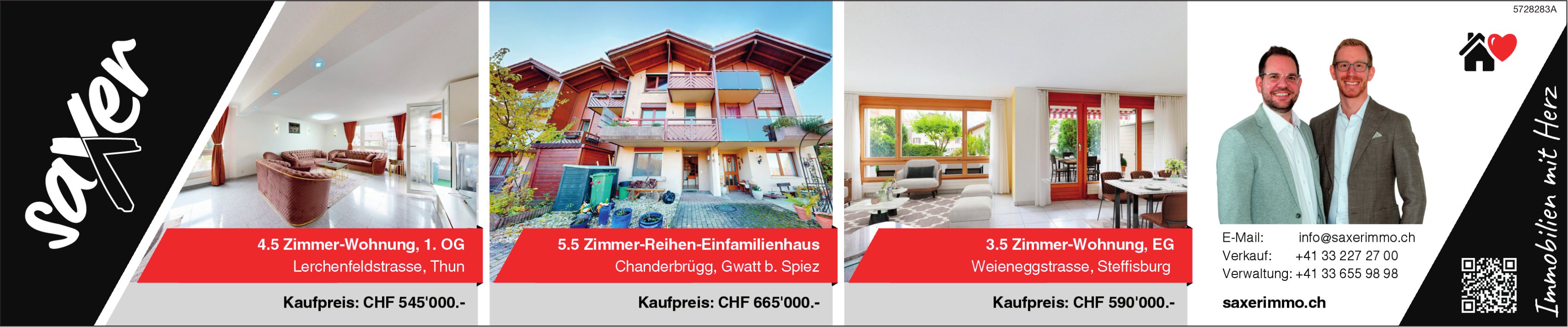 Saxer Immobilien & Verwaltung 
 - Thun, Spiez,  Steffisburg, zu verkaufen