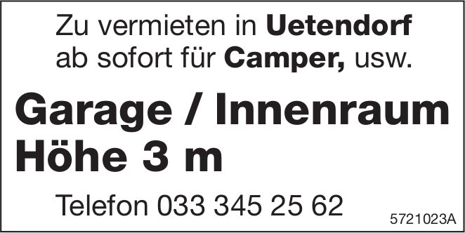 Garage / Innenraum Höhe 3m, Uetendorf, zu vermieten