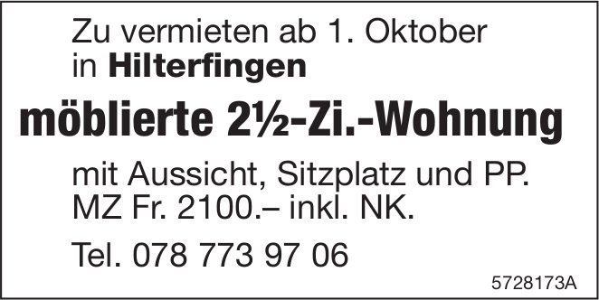 Möblierte 2½-Zi.-Wohnung, Hilterfingen, zu vermieten