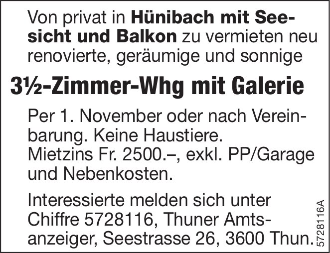 3½-Zimmer-Whg mit Galerie, Hünibach, zu vermieten