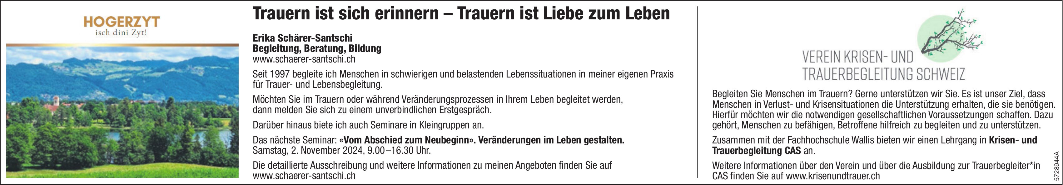 Erika Schärer Santschi - Trauern ist sich erinnern – Trauern ist Liebe zum Leben