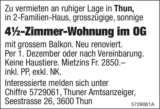 4.5-Zimmer-Wohnung im OG, Thun, zu vermieten