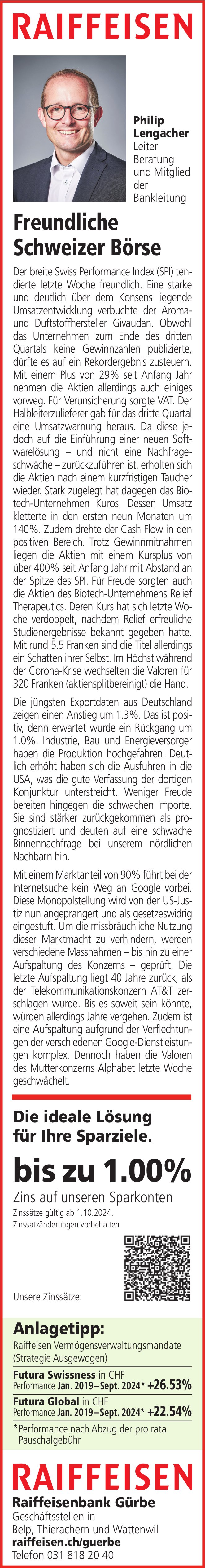 Raiffeisenbank Gürbe, Belp, Thierachern & Wattenwil - Freundliche Schweizer Börse