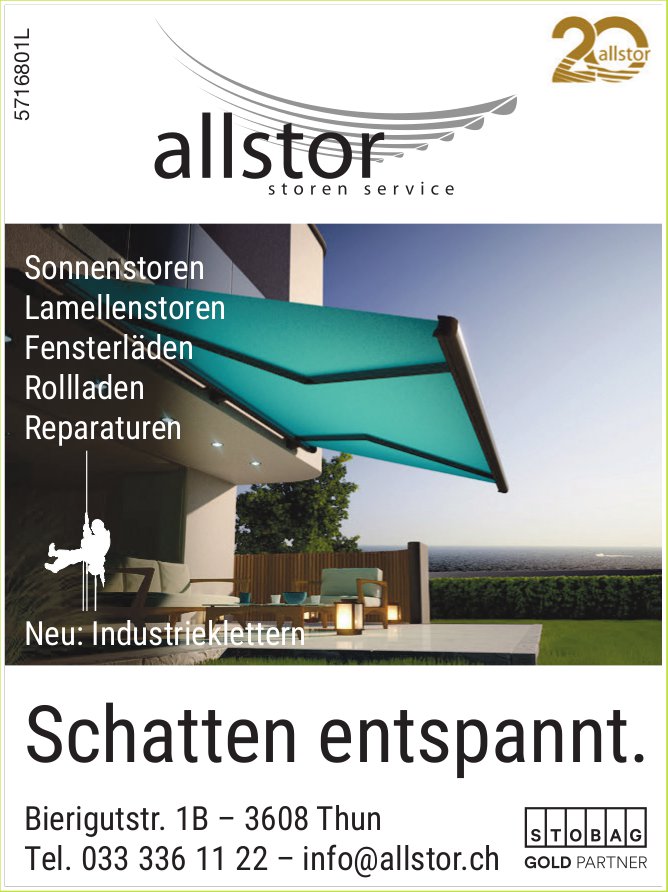 Allstor AG – Storen Service, Thun - Schatten entspannt.