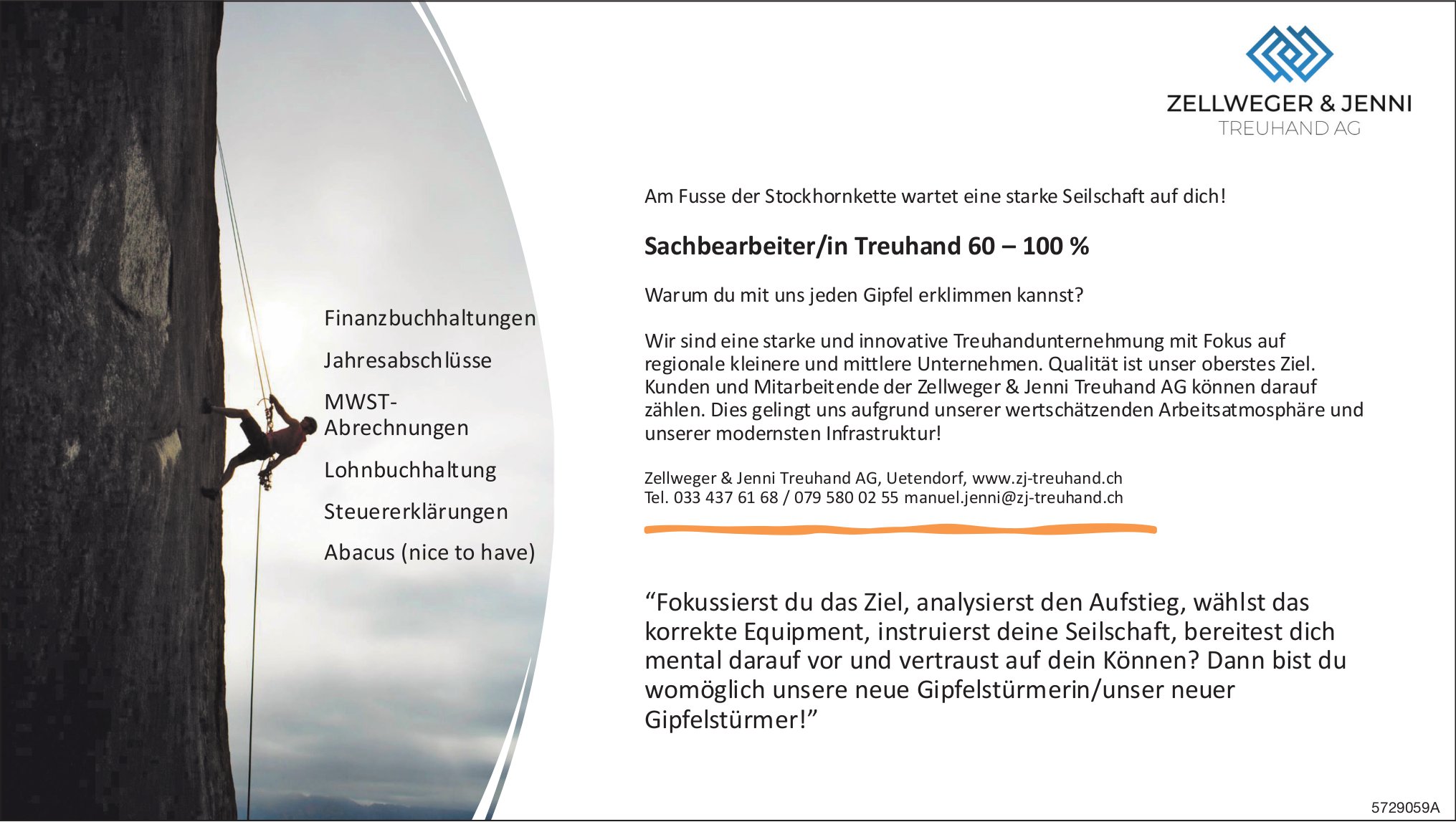 Sachbearbeiter/in Treuhand 60–100%, Zellweger & Jenni Treuhand AG, Uetendorf, gesucht