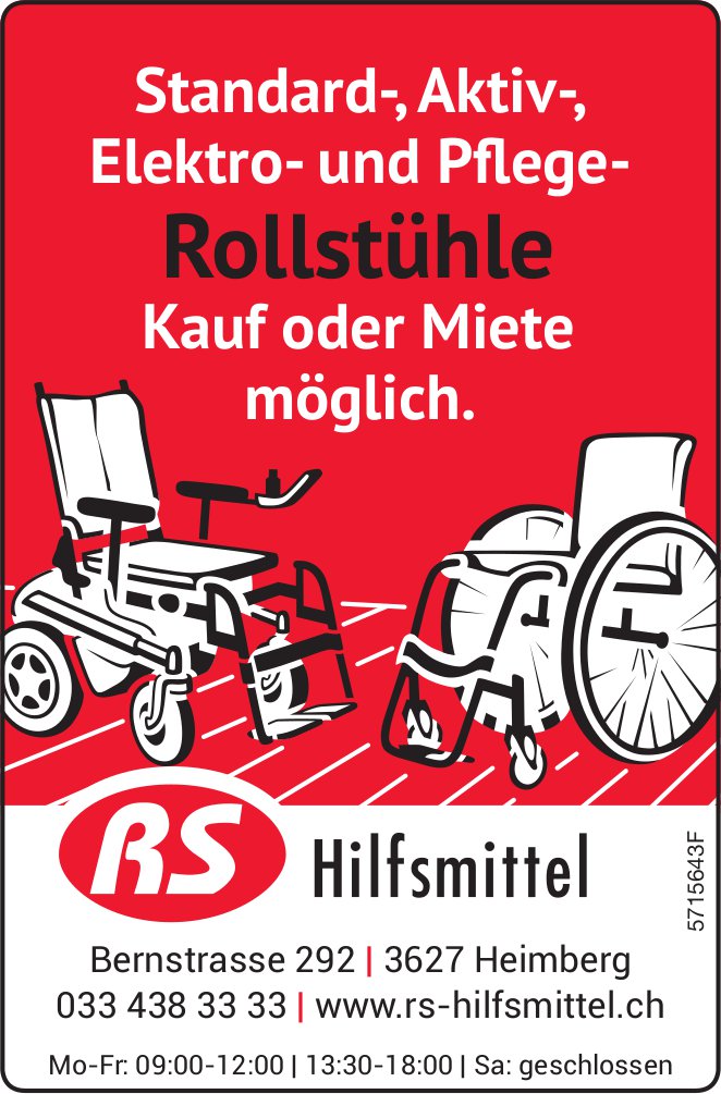 RS Hilfsmittel, Heimberg - Standard-, Aktiv-,  Elektro- und Pflege-Rollstühle