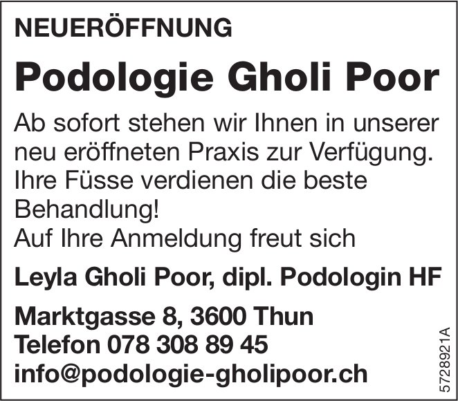 Podologie Gholi Poor, Thun - Neueröffnung