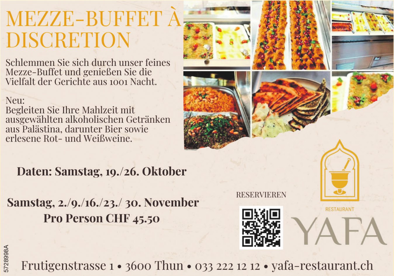 Mezze-Buffet à Discretion, Yafa Restaurant, Thun