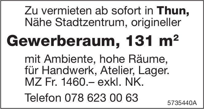 Gewerberaum, 131 m2, Thun,  zu vermieten