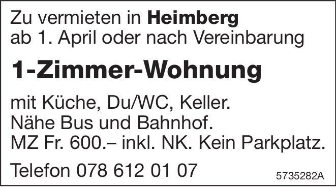 1-Zimmer-Wohnung, Heimberg, zu vermieten