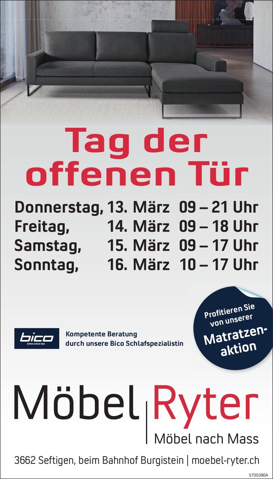 Tag der offenen Tür, 13./14./15./16. März, Möbel Ryter, Seftigen