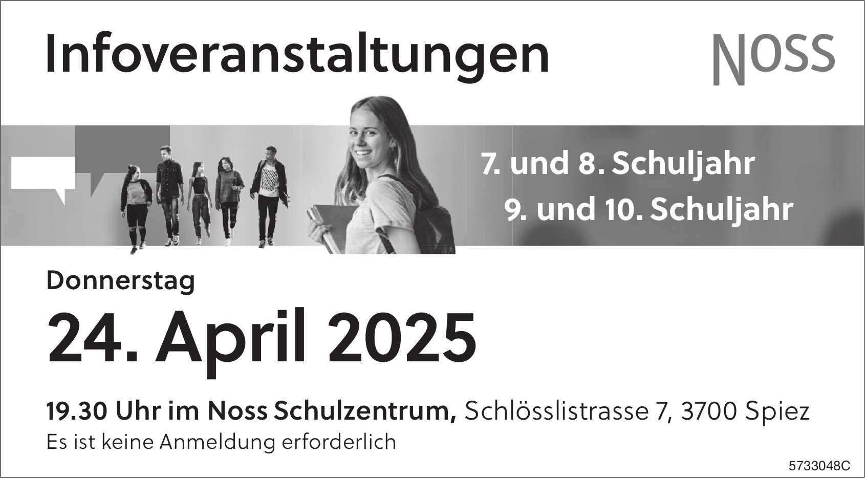 Infoveranstaltungen 7. und 8. Schuljahr, 9. und 10. Schuljahr, 24. April, Spiez
