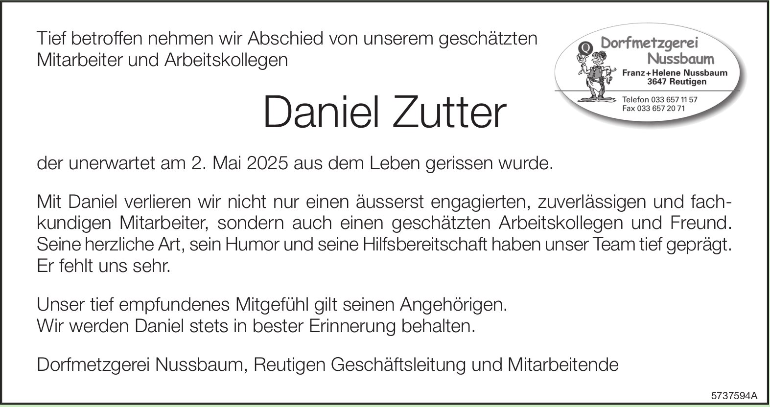 Zutter Daniel, Mai 2025 / TA