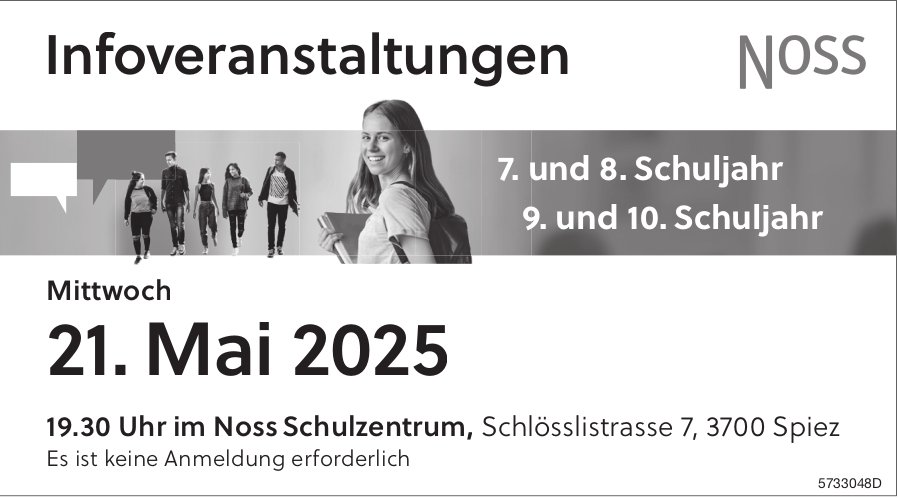 Infoveranstaltung, 21. Mai, Noss Schulzentrum, Spiez