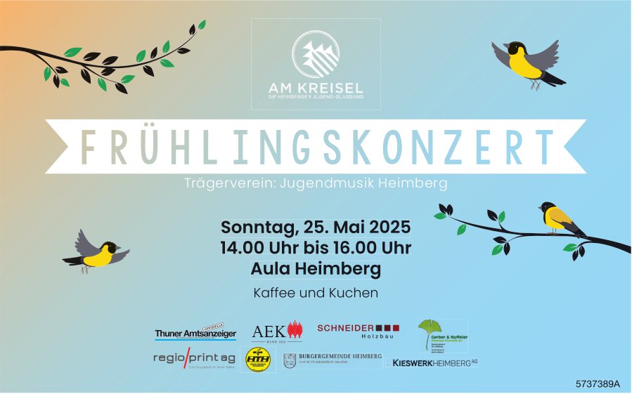 Frühlingskonzert Jugendmusik, 25. Mai, Aula, Heimberg