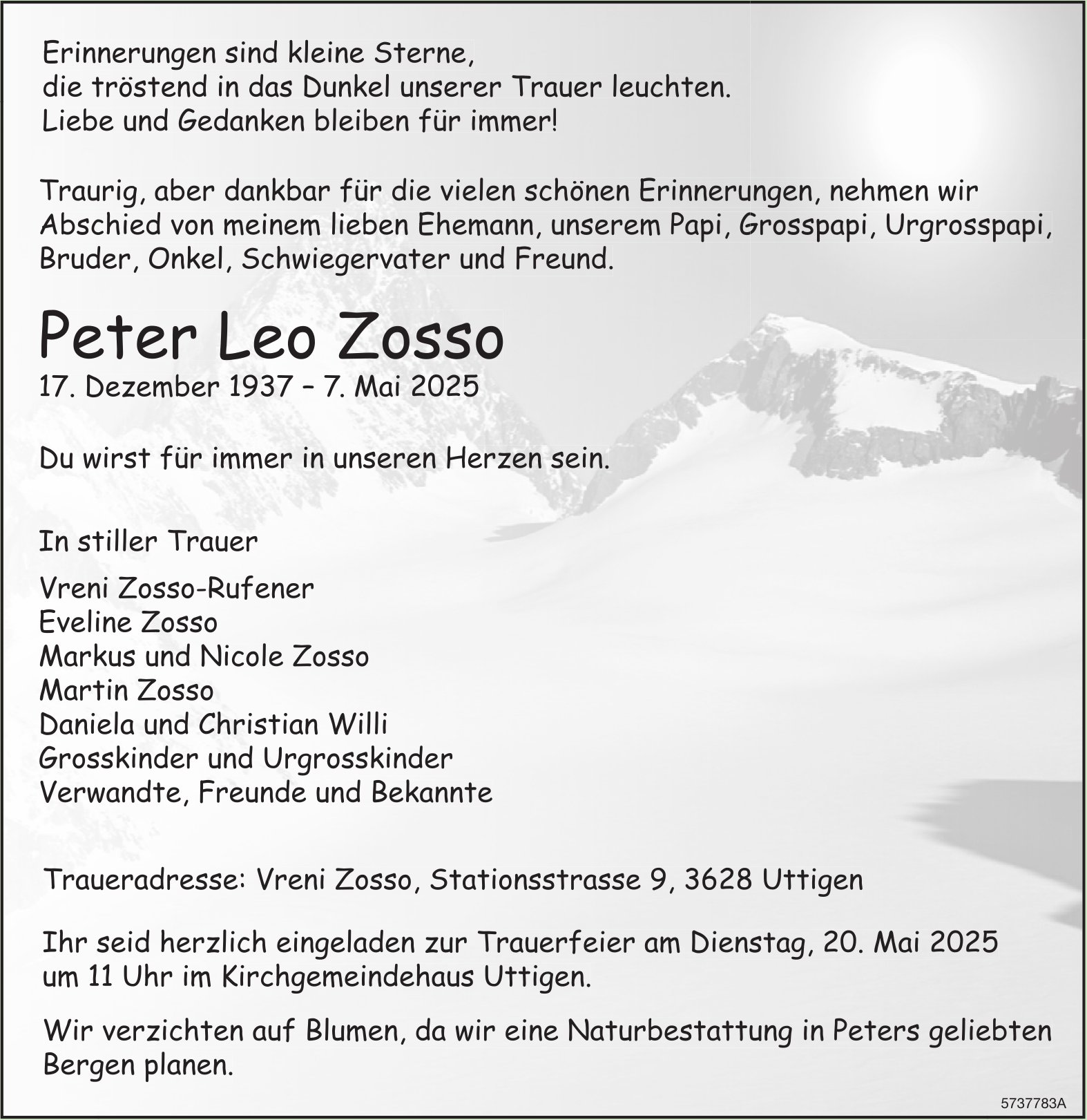 Zosso Peter Leo, Mai 2025 / TA