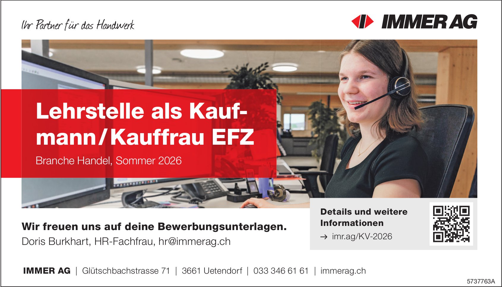 Lehrstelle als Kaufmann / Kauffrau EFZ, Immer AG, Uetendorf, zu vergeben