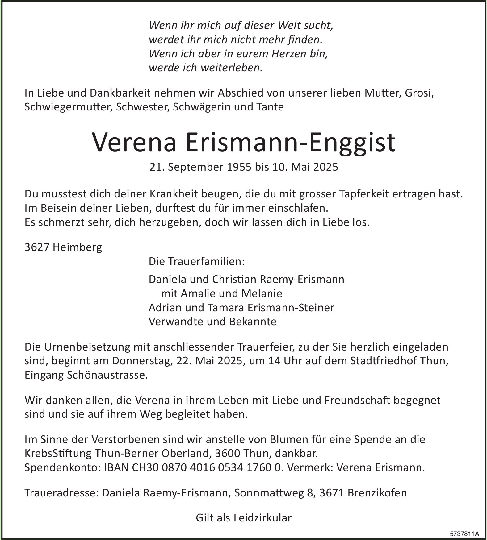 Erismann-Enggist Verena, Mai 2025 / TA