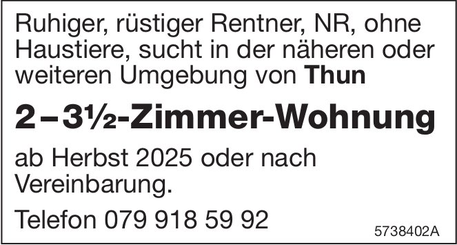 2- bis 3.5-Zimmer-Wohnung, Thun und Umgebung, zu mieten gesucht