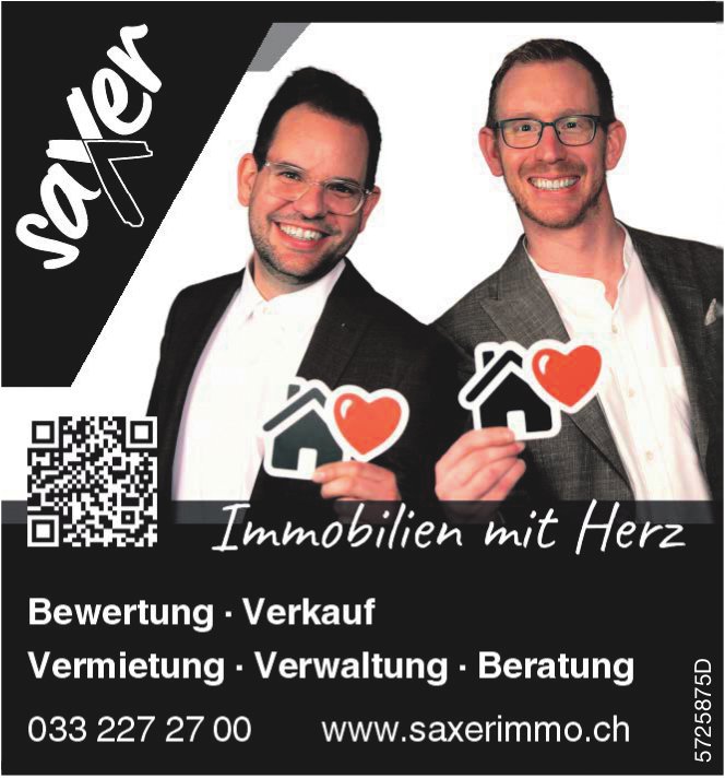 Saxer Immo, Bewertung, Verkauf,  Vermietung,  Verwaltung,  Beratung