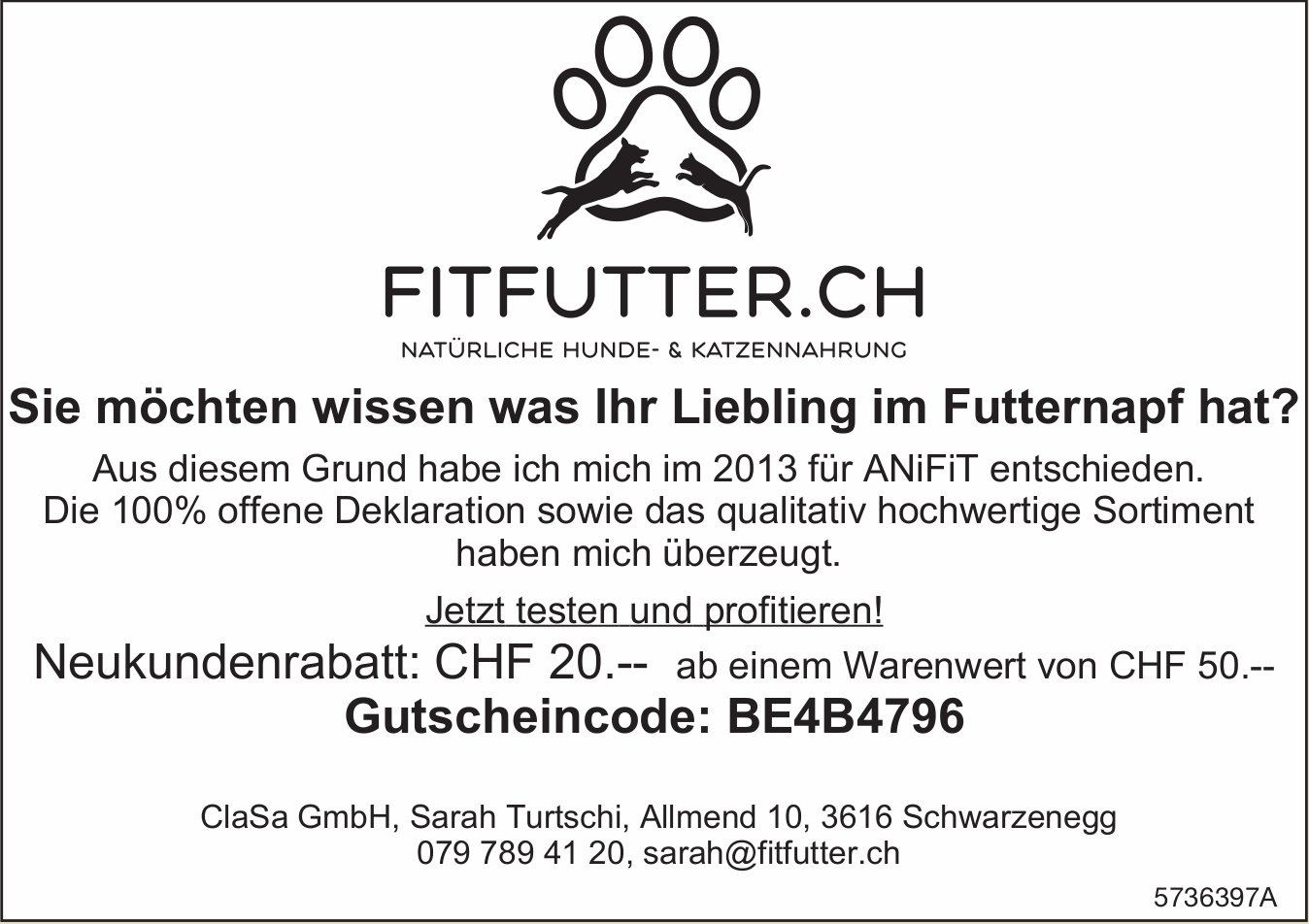 ClaSa GmbH, Schwarzenegg - Natürliche Hunde- & und Katzennahrung