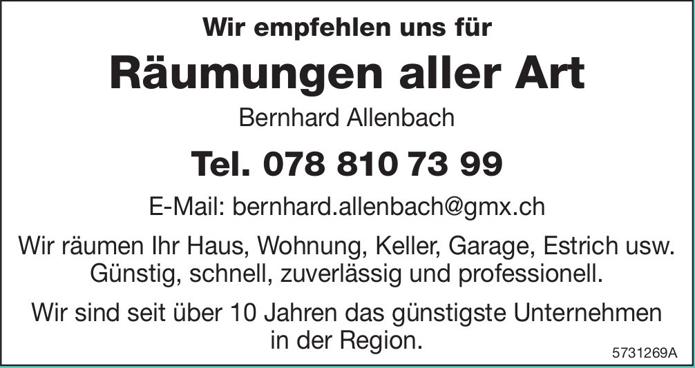 Bernhard Allenbach - Wir empfehlen uns für Räumungen aller Art
