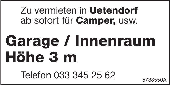 Garage/Innenraum Höhe 3 m, Uetendorf, zu vermieten